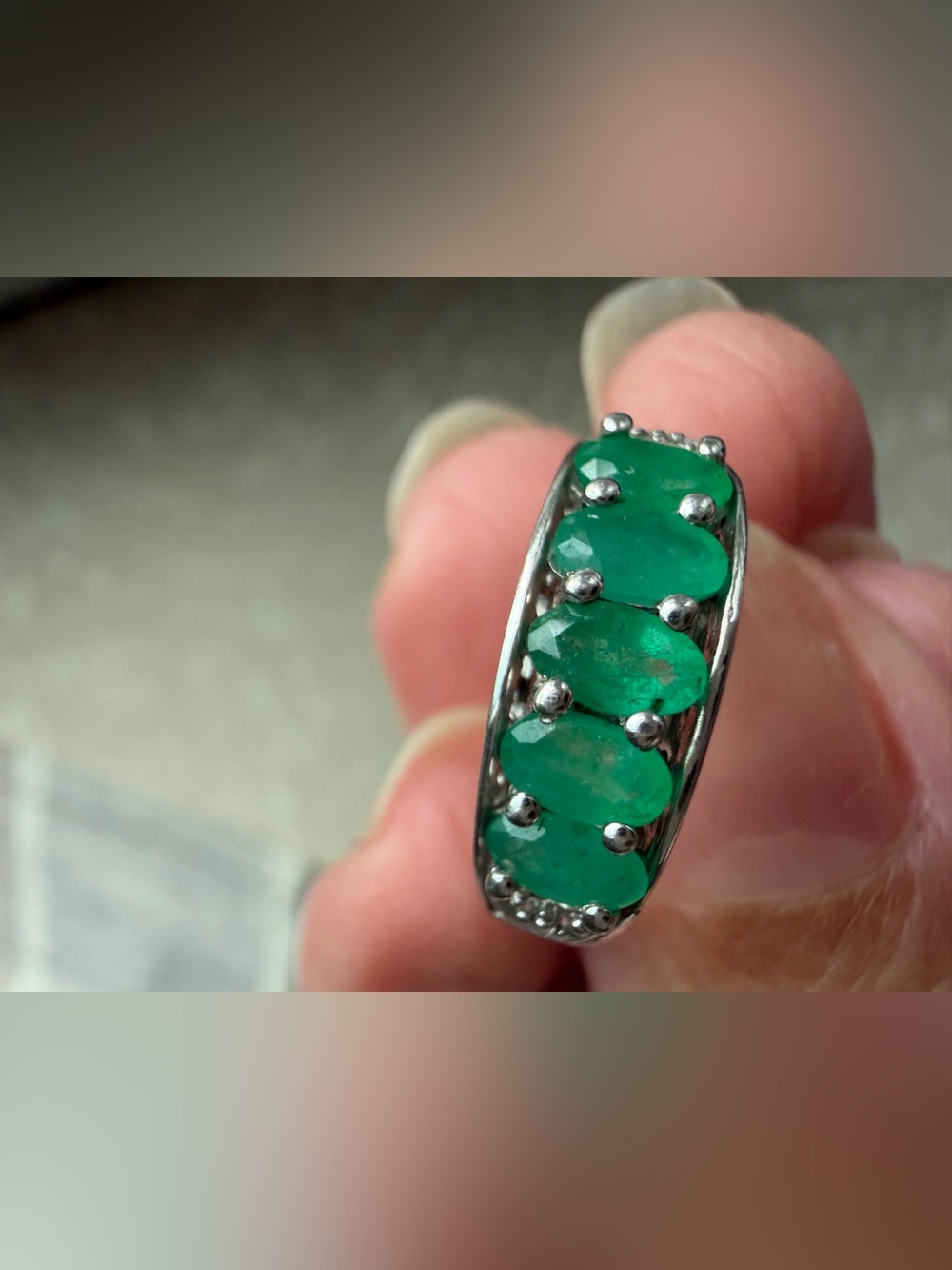 beautiful sterling silver emerald ring written “i love you “ on both sides